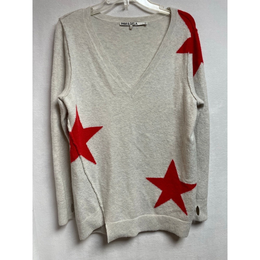 Pam & Gela sweater red stars white alpaca & wool Women's Sz P